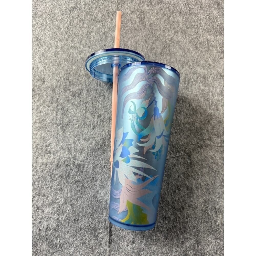 Starbucks Tumbler Frosted Blue Floral 24oz Cold Cup with Straw&Lid - Picture 6 of 7